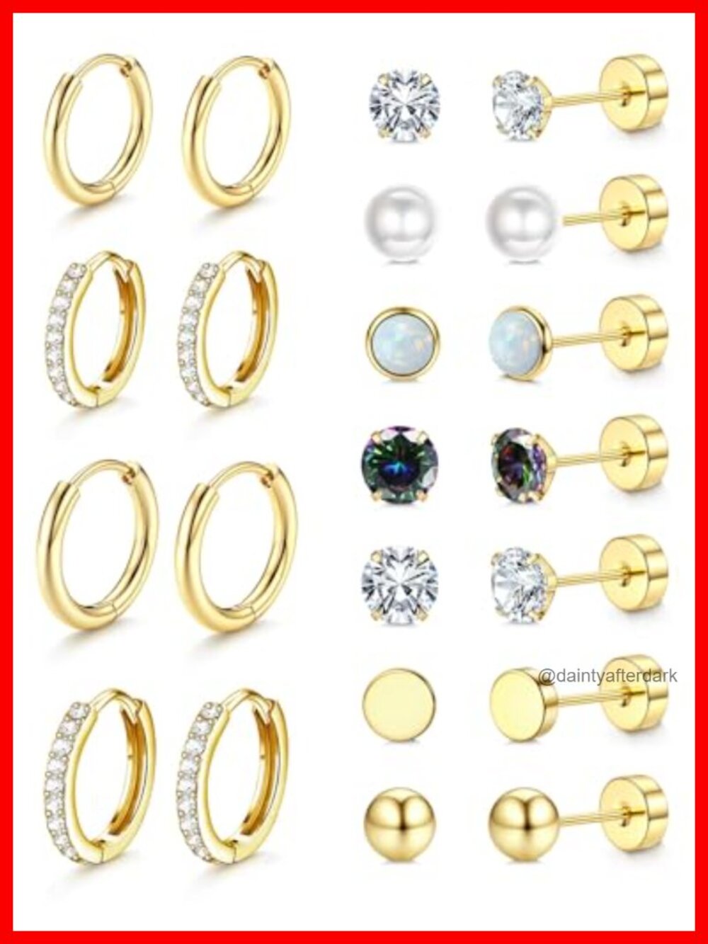 Hypoallergenic Stainless Steel Flat Back Earrings Studs Hoops Set